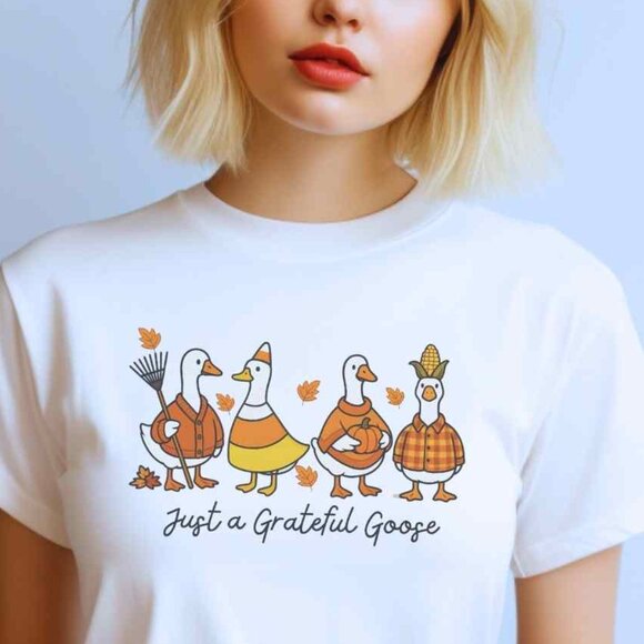 Silly Goose Thanksgiving Graphic Crewneck Supersoft Tee Stretch Funny Fall Shirt - Picture 1 of 4